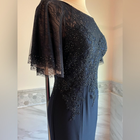 New XSCAPE Lace Embellished Corset Flatter Mermaid Navy Gown Sz 6/8 - Picture 7 of 13